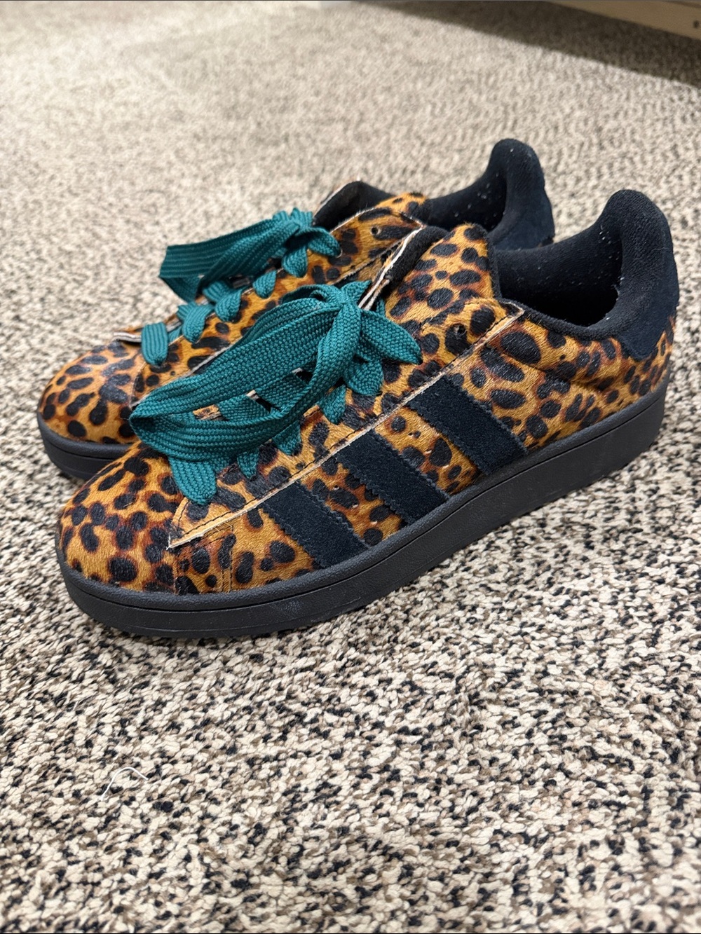Adidas Leopard Print sneakers with Green Laces